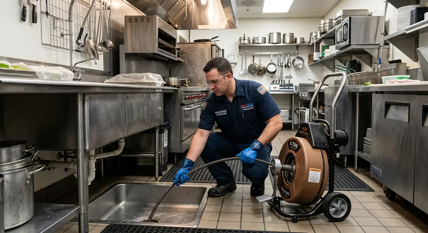 Commercial drain cleaning service in a restaurant kitchen in Bentonville