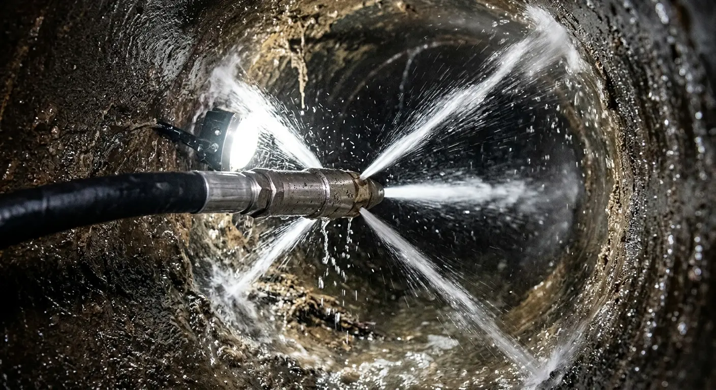 High-pressure hydro jetting nozzle cleaning sewer pipe for Storm Drain Cleaning in Bentonville